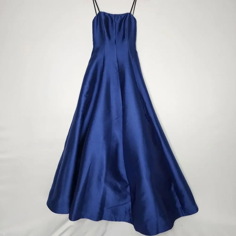 Blue Mikado Strapless Prom Dress Formal Homecoming Gown